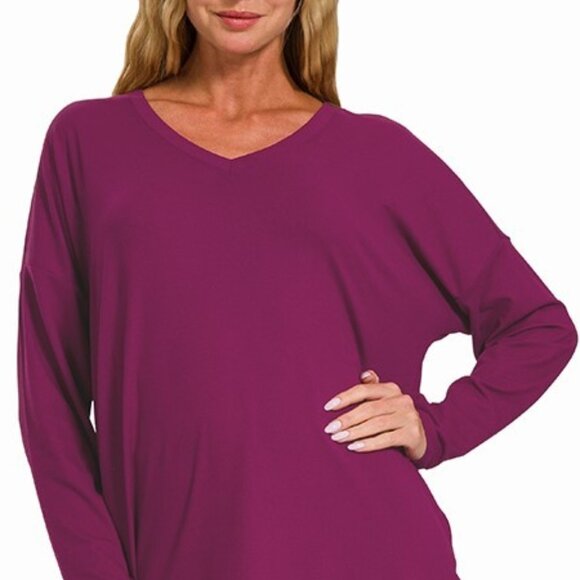 V‑Neck Long‑Sleeve Loungewear Leggings Set – Buttery Soft Brushed DTY Microfiber - Picture 3 of 6